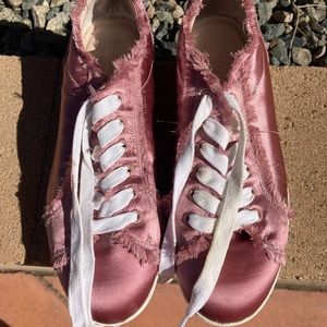PINK SATIN FRINGE SNEAKERS